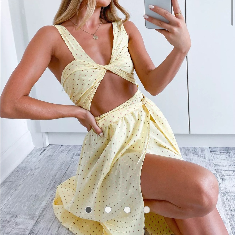ASOS Yellow Printed Cut Out Dress